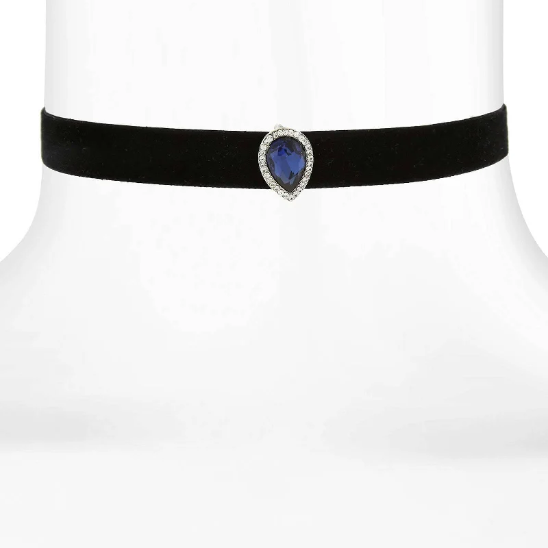 Women’s chokers necklace-1928 Jewelry Faceted Teardrop Montana Blue Stone Choker 11" + 5" Extender