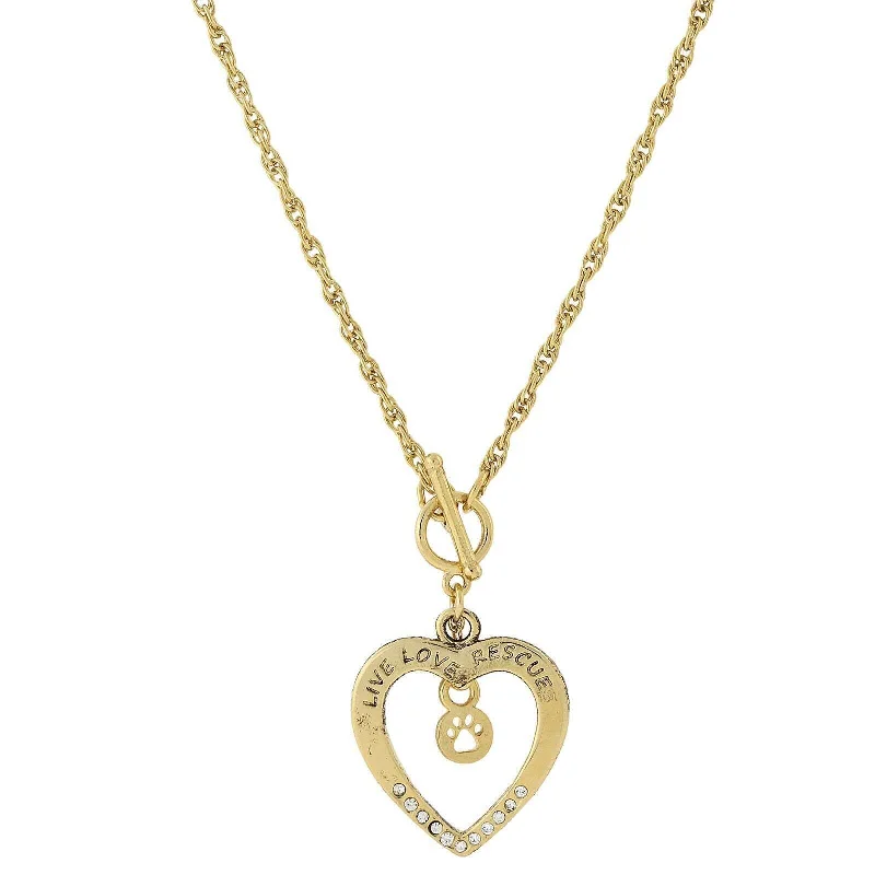 Women’s casual necklace-1928 Jewelry Live Love Rescue Open Heart Toggle Pendant Necklace 18"