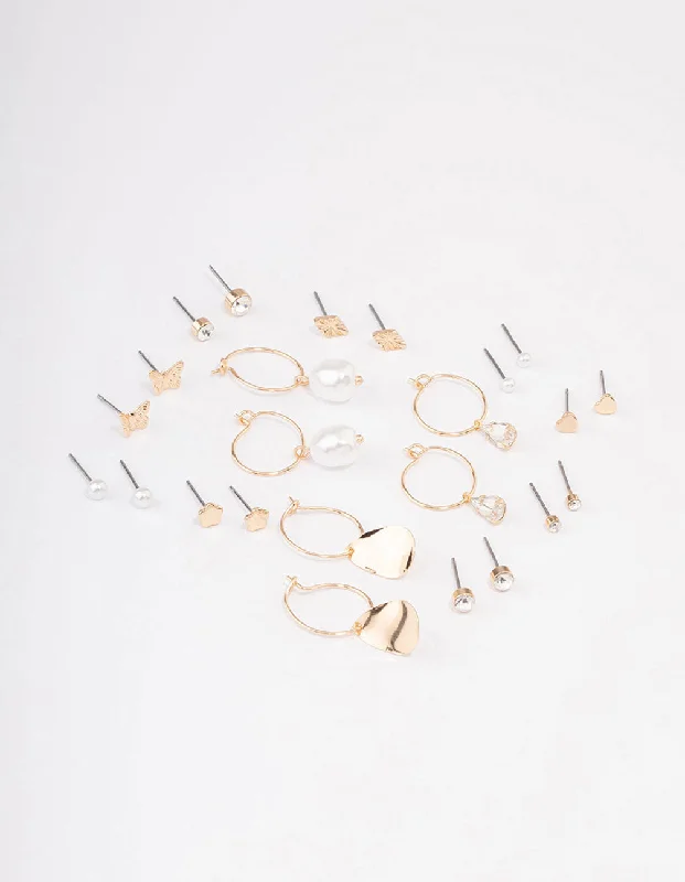 Women’s luxury earrings-Gold Diamante Leaf Earring 12-Pack