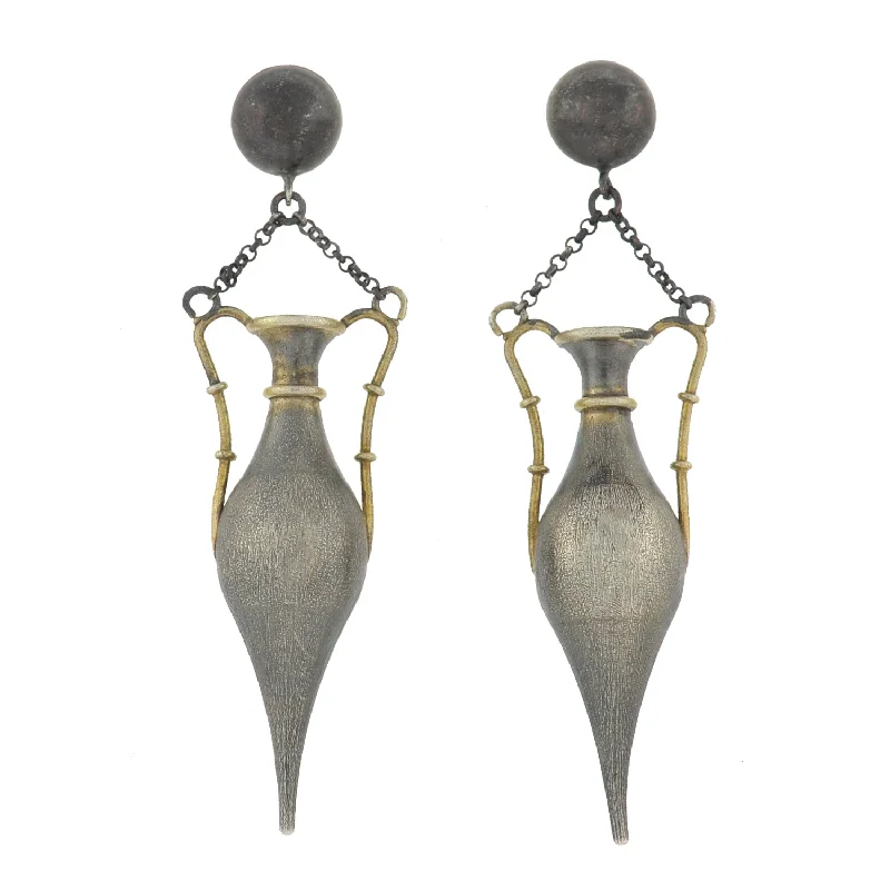 Women’s elegant earrings-Art Deco Long Sterling Silver Gilt Urn Earrings