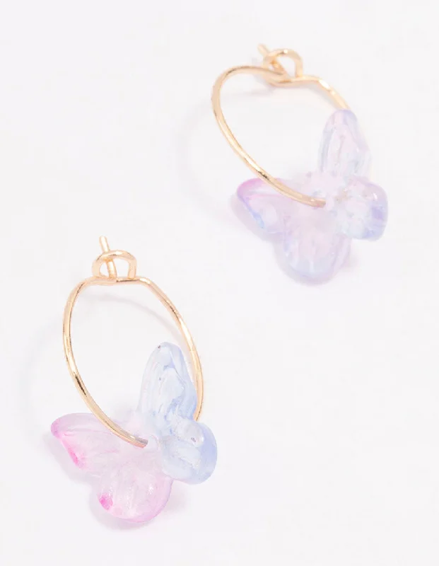 Women’s multi-color earrings-Rose Gold Butterfly Hoop Earrings