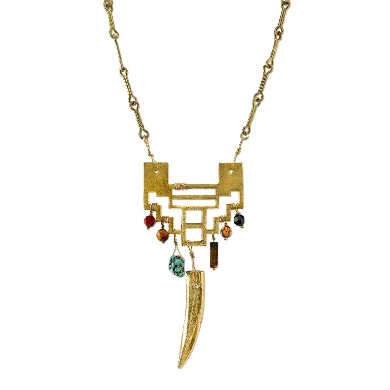 Women’s custom necklaces-T.R.U. Indonesian Inspired Geometric Gemstone Pendant Necklace 28"