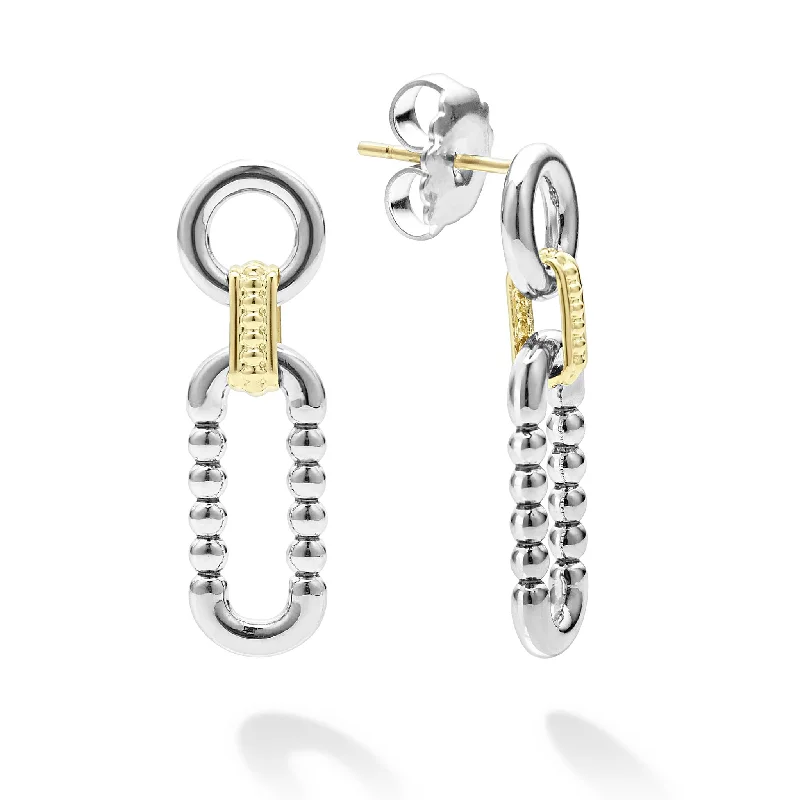 Women’s everyday earrings-Signature Caviar Two-Tone Link Drop Earrings