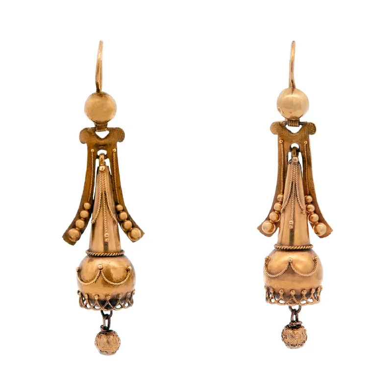 Women’s stud earrings-Victorian 15k Etruscan Dangle Earrings