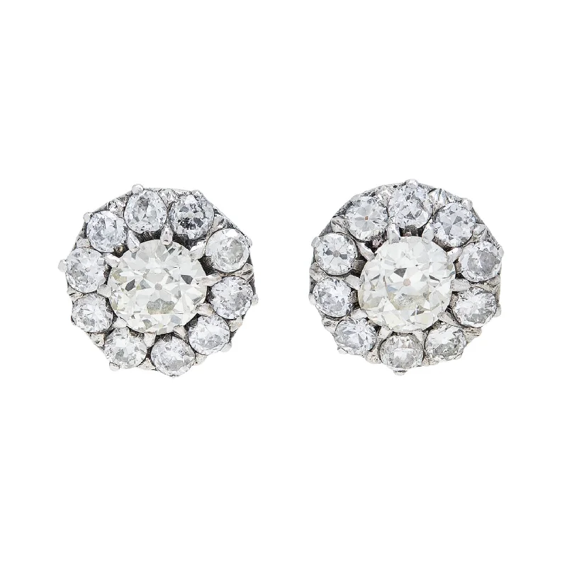 Women’s hoop and stud earrings-Victorian 14k/Sterling Diamond Cluster Stud Earrings 7.50ctw