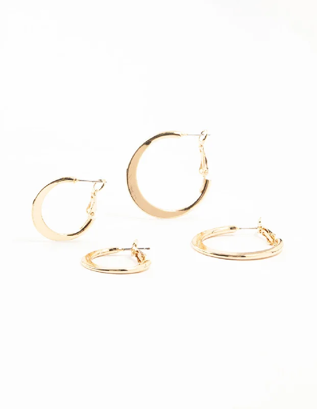 Women’s gold stud earrings-Gold Small & Large Thin Hoop Earrings 2-Pack