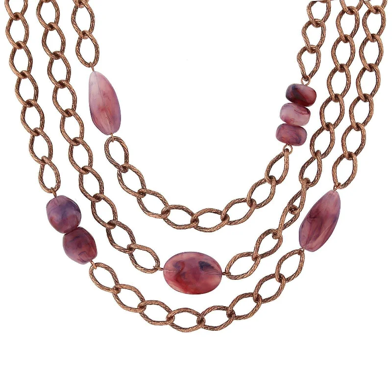 Women’s 14k gold necklace-2028 Jewelry Antique Curb Link Layer Necklace With Amethyst Purple Stones 18"