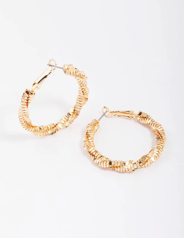 Women’s diamond stud earrings-Gold Twisted Hoop Earrings