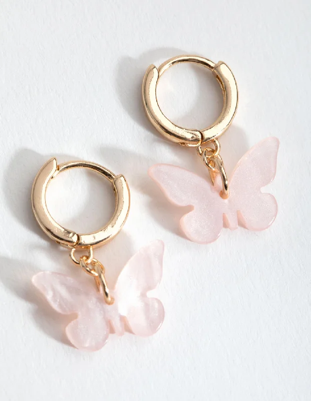 Women’s diamond hoop earrings-Gold Blush Acrylic Butterfly Huggie Earrings