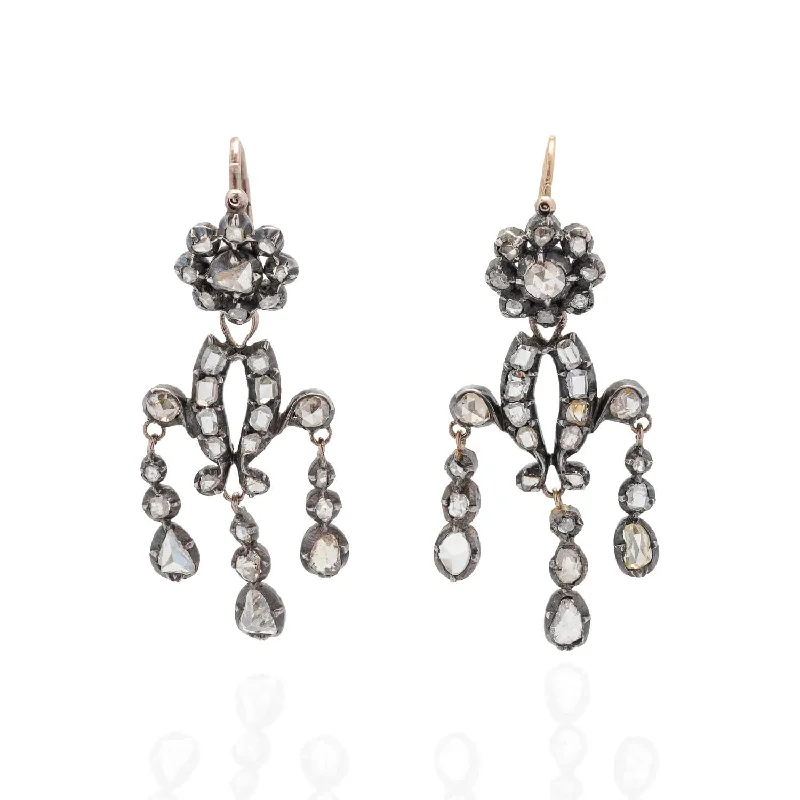 Women’s black diamond earrings-Georgian 15kt/Sterling + Rose Cut Diamond Day-to-Night Earrings 2.5ctw