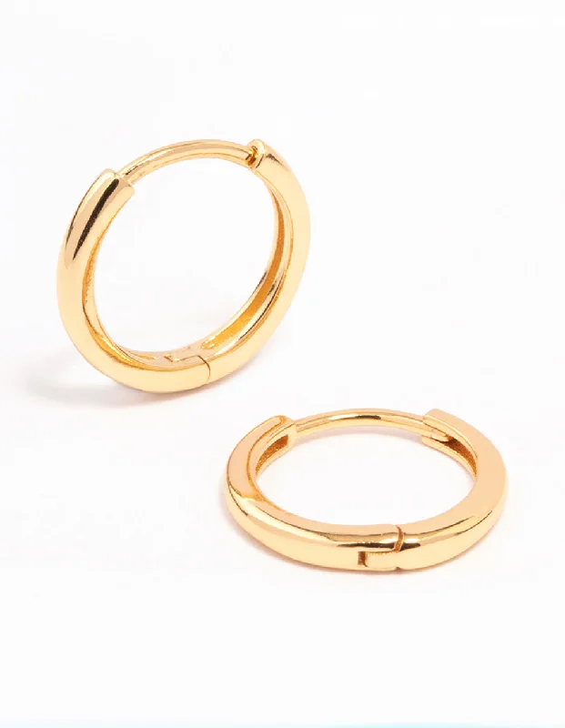 Women’s sterling silver hoops-Gold Plated Sterling Silver Huggie Earrings 14mm