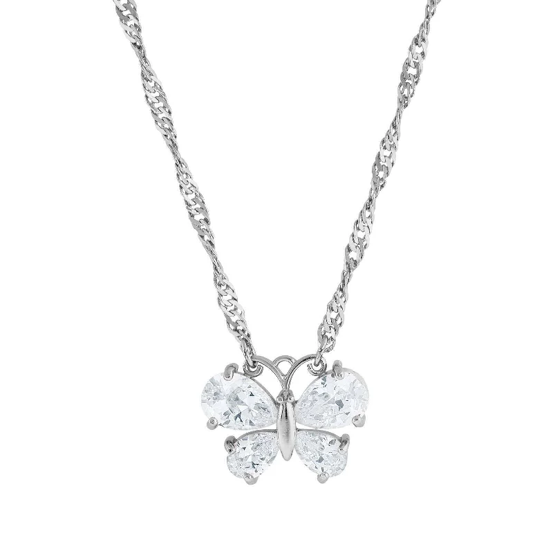 Women’s twisted gold necklace-1928 Jewelry Cubic Zirconia Butterfly Pendant Necklace 16" + 3" Extender