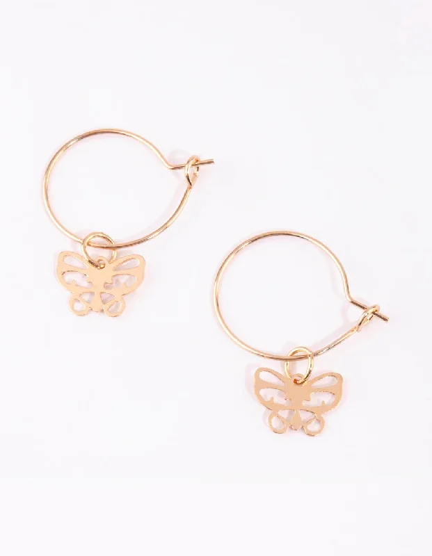 Women’s gold-plated earrings-Gold Cut Out Butterfly Huggie Earrings