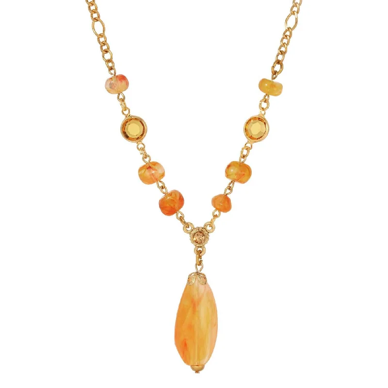 Women’s custom name necklace-1928 Jewelry Topaz Crystals & Carnelian Marble Effect Pendant Necklace 15" + 3" Extension