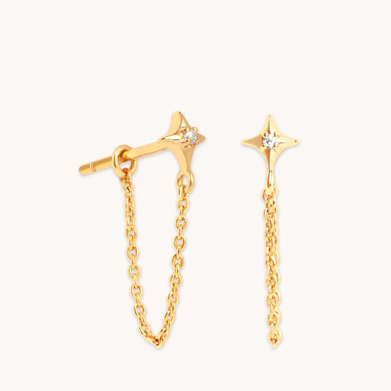 Women’s chandelier earrings-Cosmic Star Chain Stud Earrings in Gold