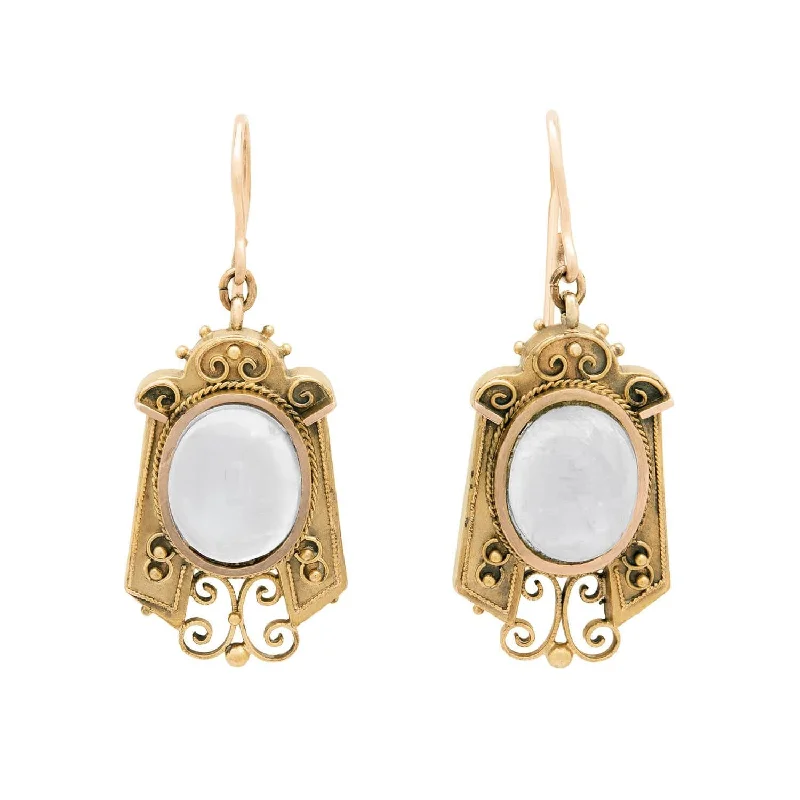 Women’s diamond earring studs-Victorian 14k Moonstone Etruscan Earrings