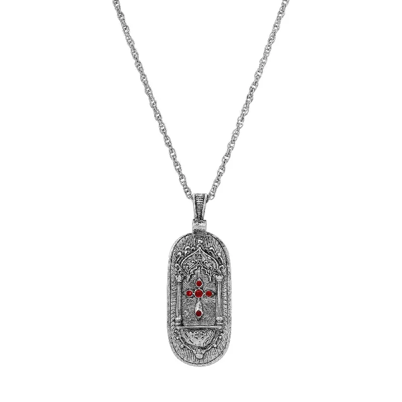 Women’s chokers necklace-Symbols Of Faith Holy Cross Siam Red Crystal Reliquary Pendant Necklace 18"