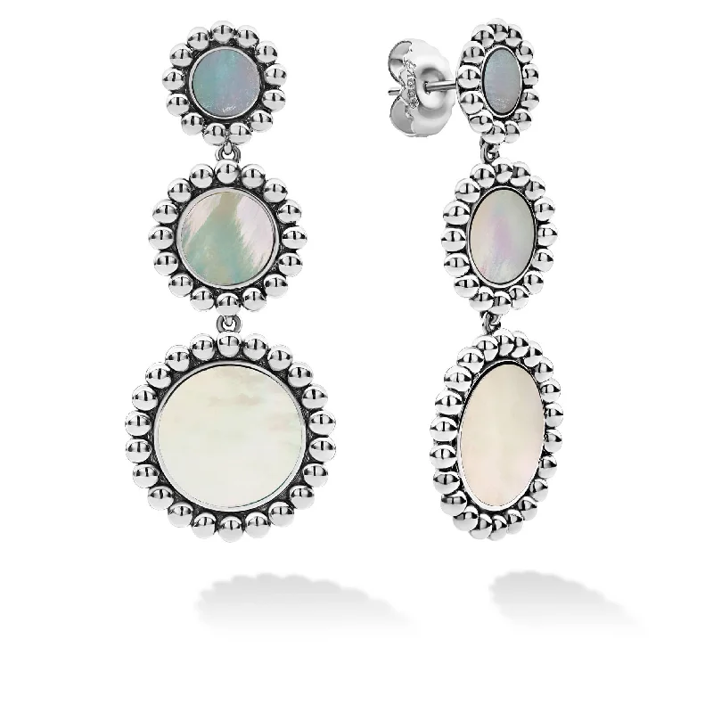 Women’s everyday earrings-Maya Three Mother of Pearl Circle Drop Earrings