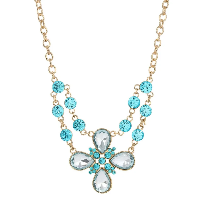 Women’s pendant with diamonds necklace-2028 Jewelry Clear Crystal Flower Necklace 16" + 3" Extender