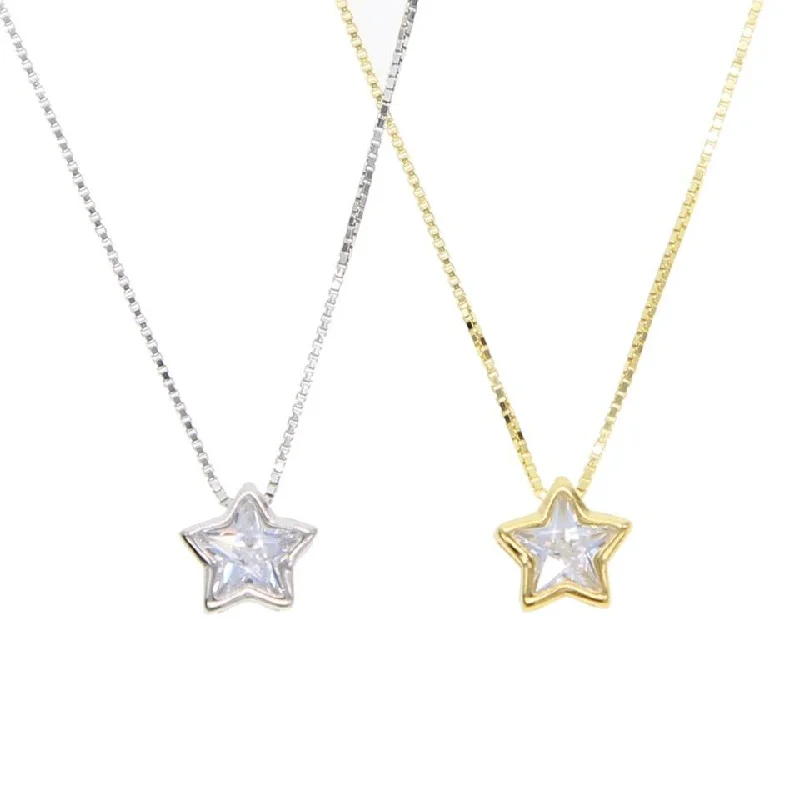 Women’s sterling silver birthstone necklace-CZ Bezel Necklace - Star