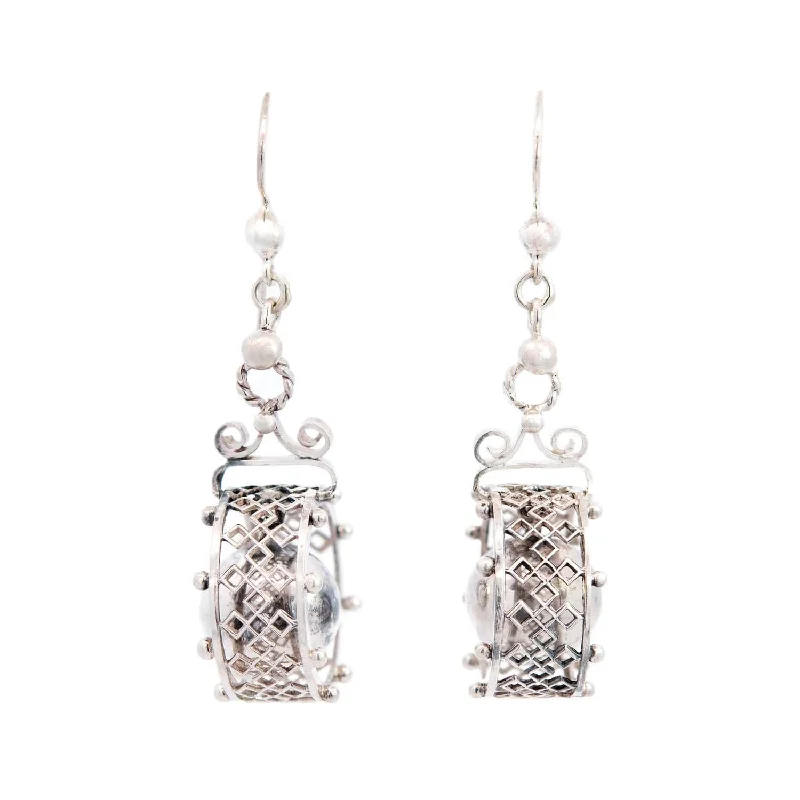 Women’s dainty earrings-Victorian Sterling Silver Geometric Hoop and Ball Dangle Earrings