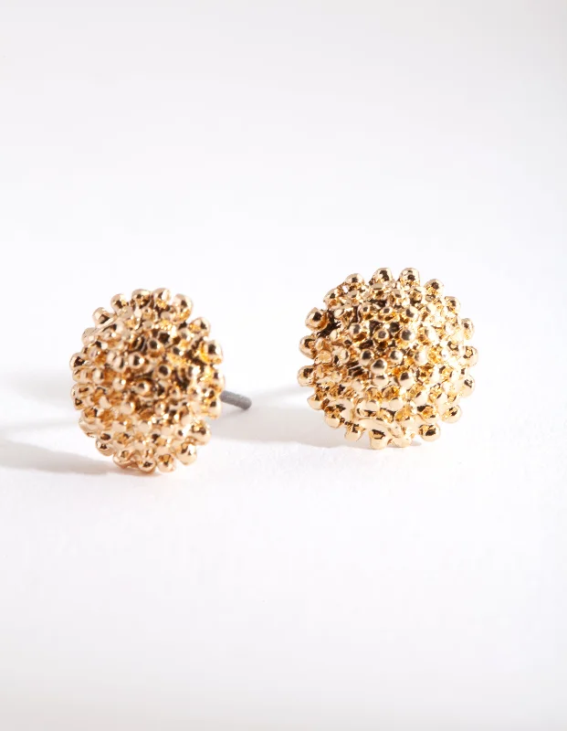 Women’s floral earrings-Gold Crater Stud Earrings