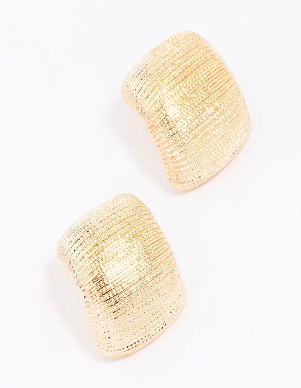 Women’s long drop earrings-Gold Curved Textured Stud Earrings