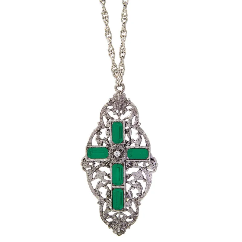 Women’s vintage crystal necklace-Symbols Of Faith Pewter Stone Cross Pendant Necklace 28"