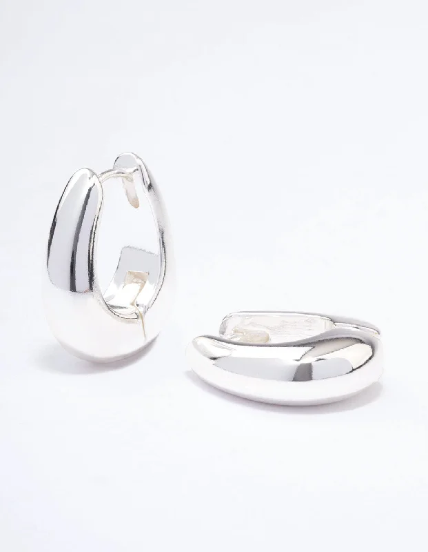 Women’s fashion earrings-Silver Plated Chunky Oval Huggie Earrings