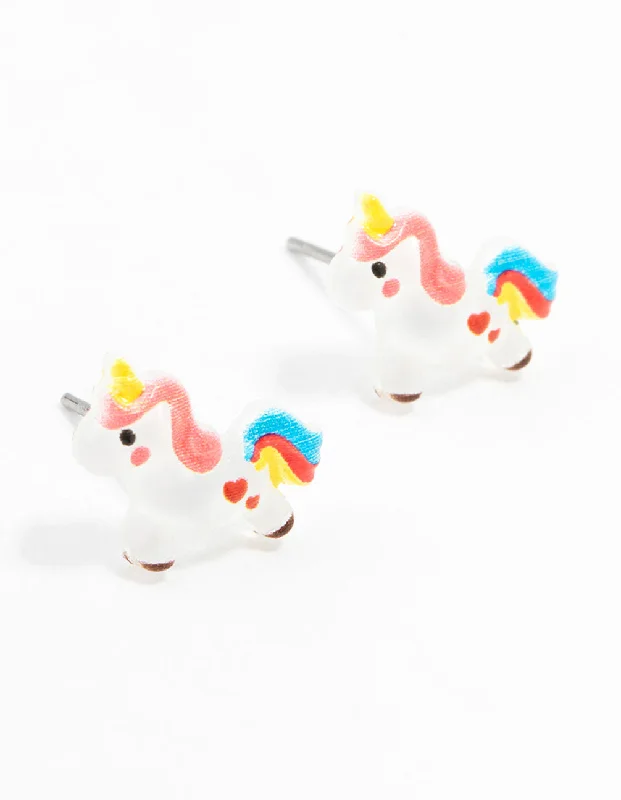 Women’s unique earrings-Plastic Unicorn Stud Earrings