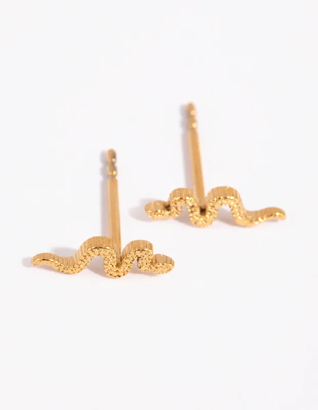 Women’s turquoise stud earrings-Gold Plated Surgical Steel Snake Stud Earrings