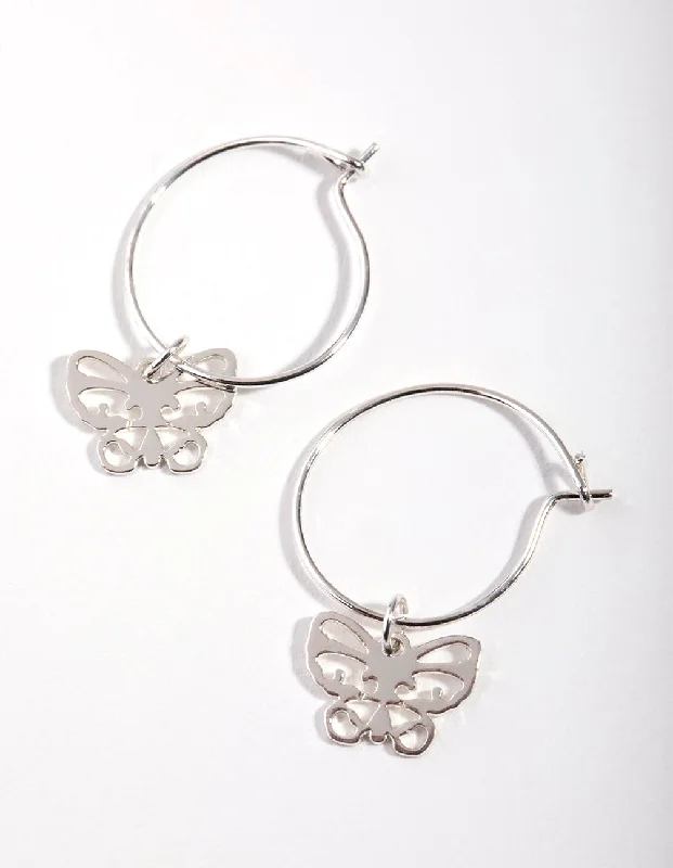 Women’s emerald drop earrings-Silver Cutout Butterfly Huggie Earrings