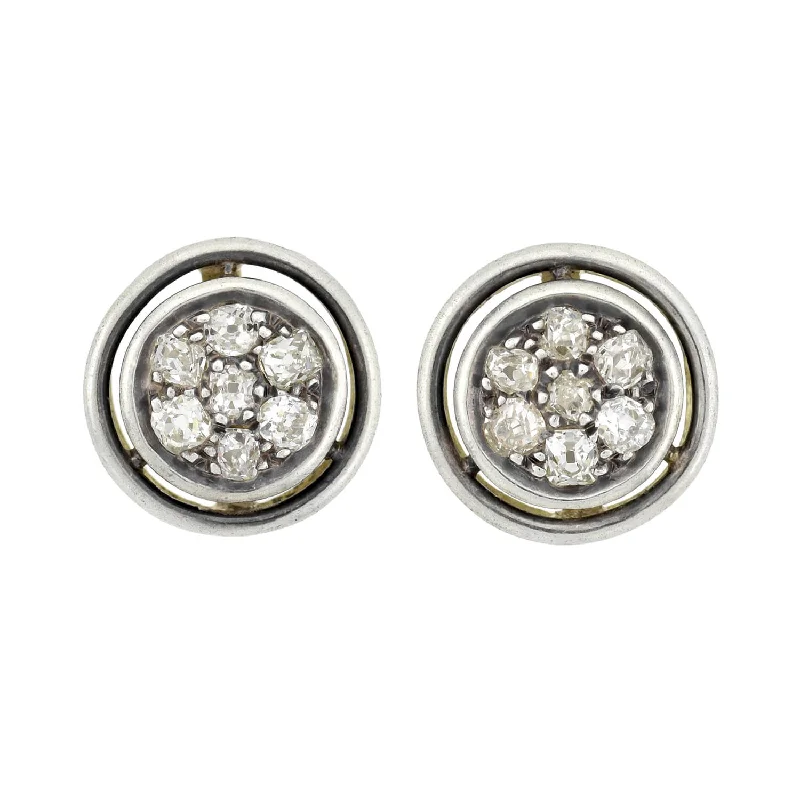 Women’s intricate design earrings-Victorian 18kt/Sterling Mine Cut Diamond Cluster Stud Earrings 0.65ctw