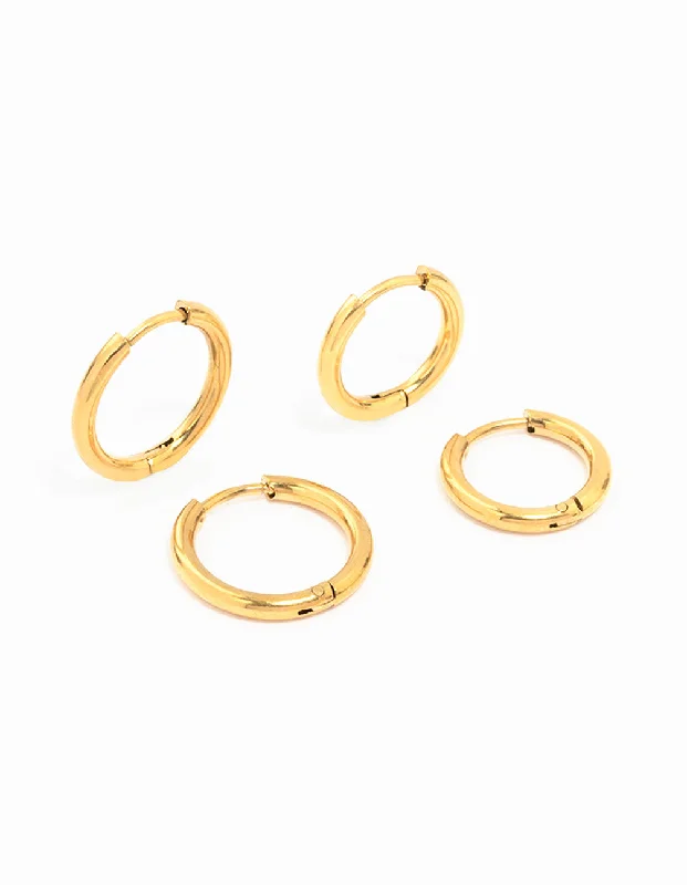 Women’s elegant earrings-Waterproof Gold Plated  Stainless Steel Small Hoop Earrings 2-Pack