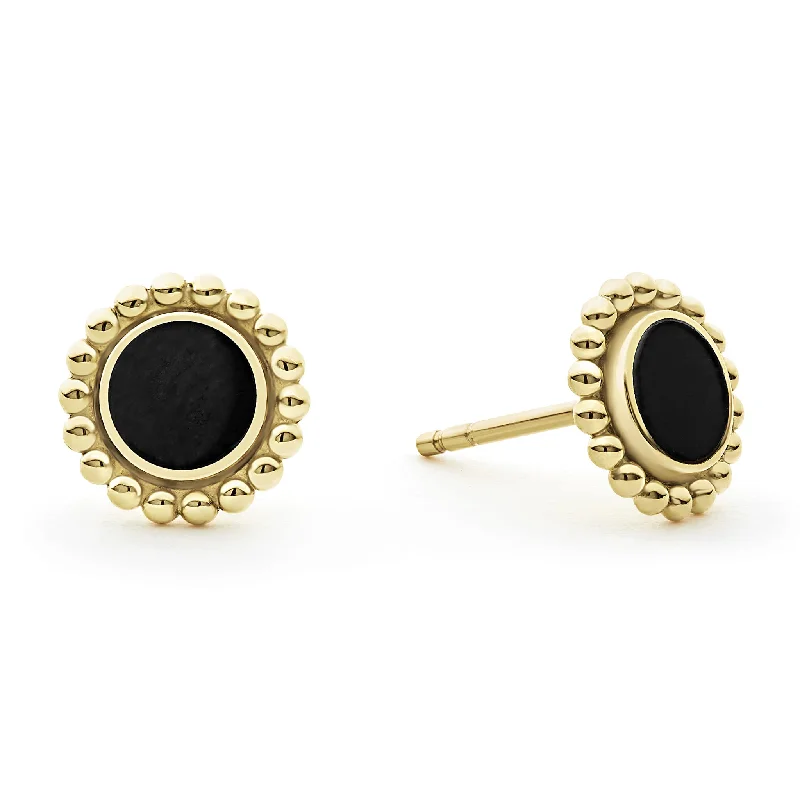 Women’s floral drop earrings-Covet Round Onyx Stud Earrings