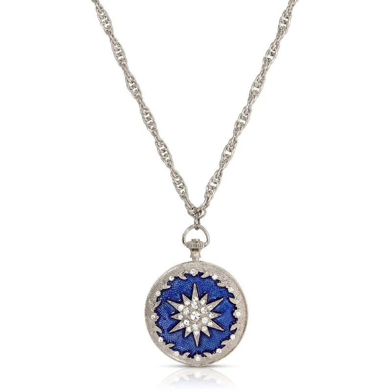 Women’s birthstone pendant necklace-Symbols Of Faith Starburst Crystal Enamel Round Locket Necklace 28"