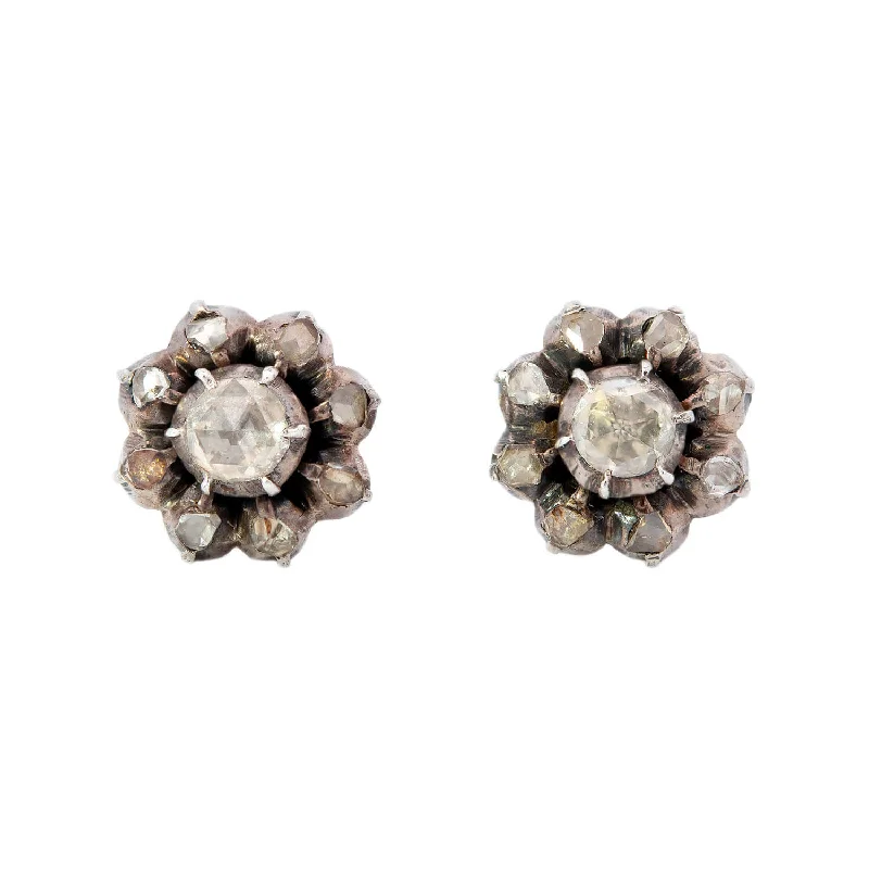 Women’s dangling earrings-Victorian 14k/Sterling Silver Diamond Cluster Stud Earrings