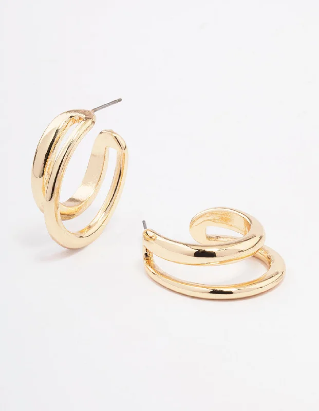 Women’s rose gold earrings-Gold Double Hoop Earrings