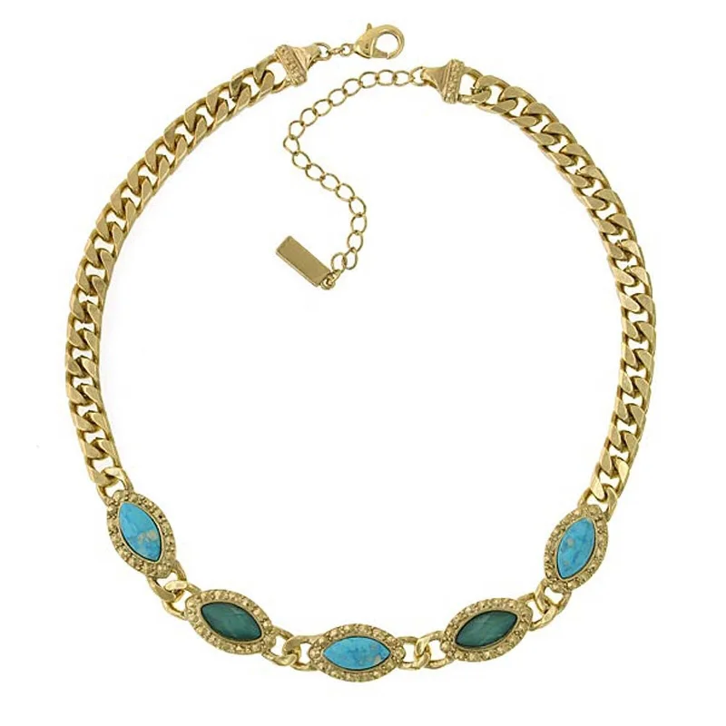 Women’s anchor pendant necklace-1928 Jewelry Oasis Green & Turquoise Stone Collar Chain Statement Necklace 16" + 3" Extender