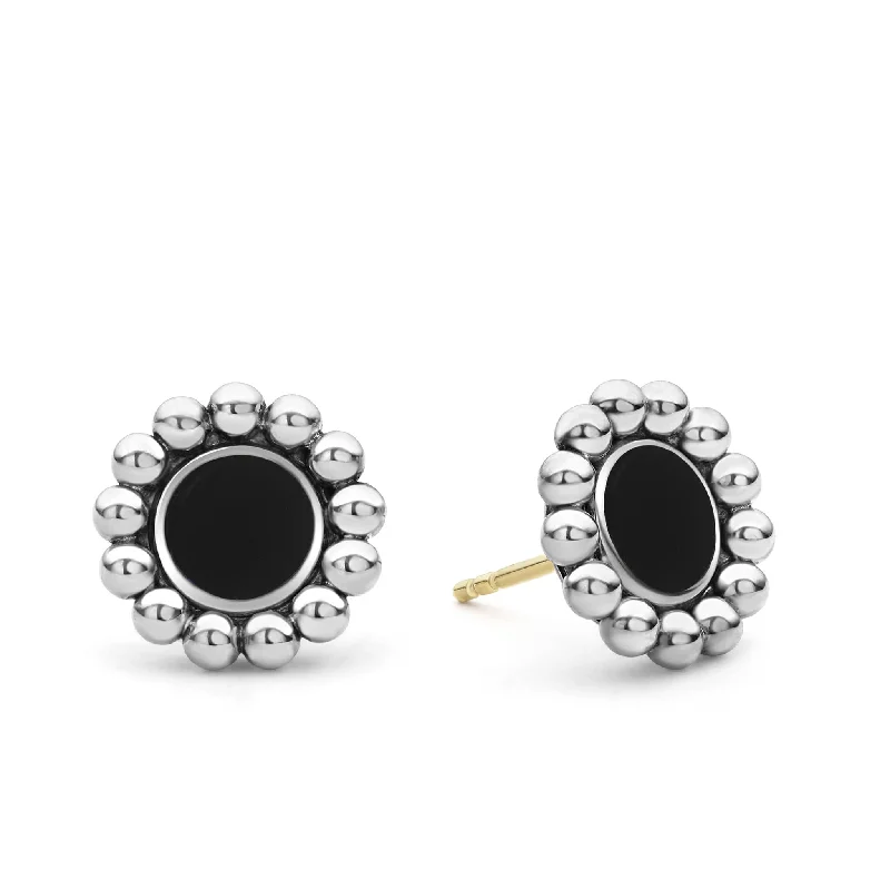 Women’s pearl drop earrings-Maya Onyx Circle Stud Earrings