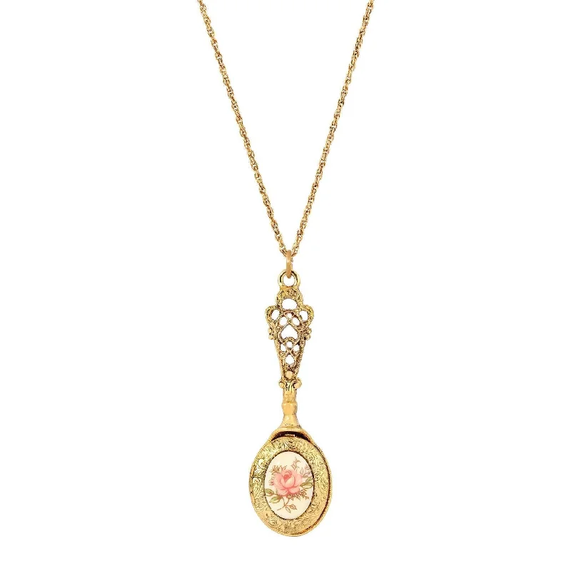 Women’s elegant statement necklace-1928 Jewelry Pink Desert Rose Locket Necklace 28"