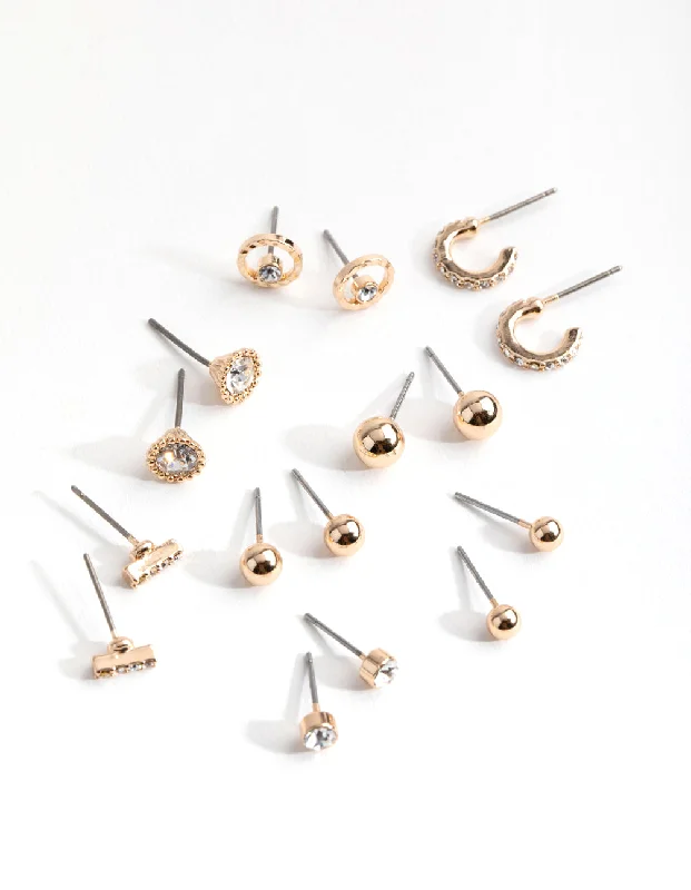 Women’s unique earrings-Gold Mini Hoop & Stud 8-Pack Earring