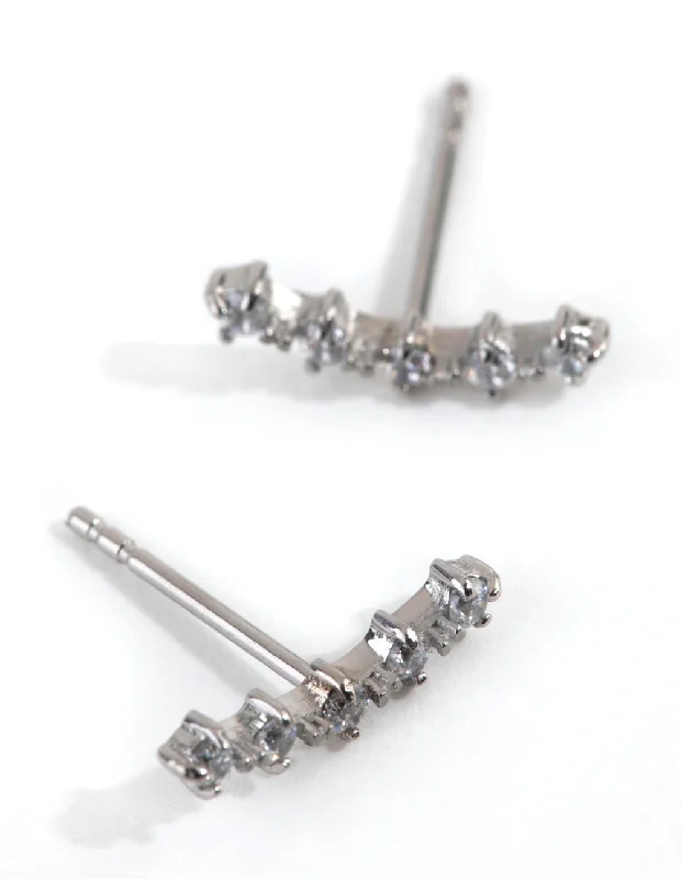 Women’s clip-on earrings-Surgical Steel Cubic Zirconia Crawler Stud Earrings