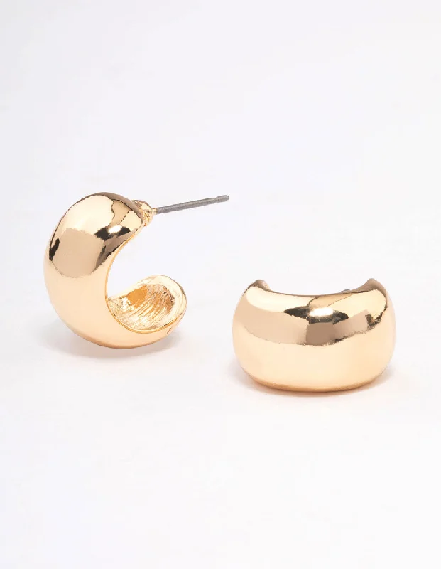 Women’s diamond hoop earrings-Gold Mini Chubby Huggie Earrings