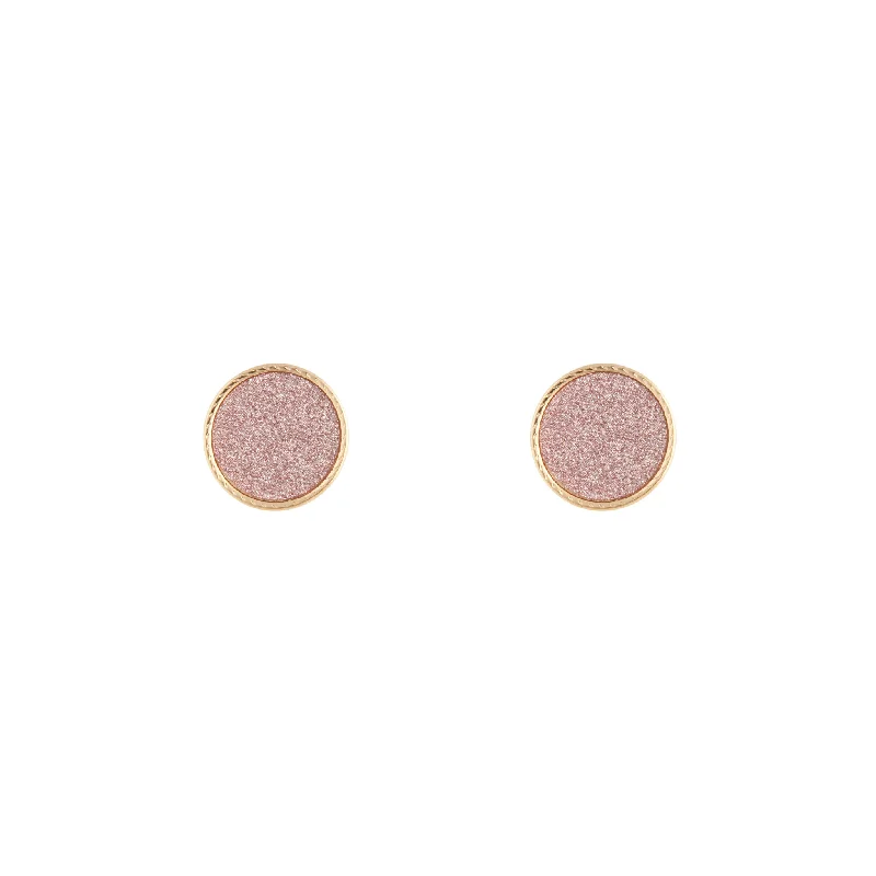 Women’s long drop earrings-Pink Glitter Round Stud Earrings