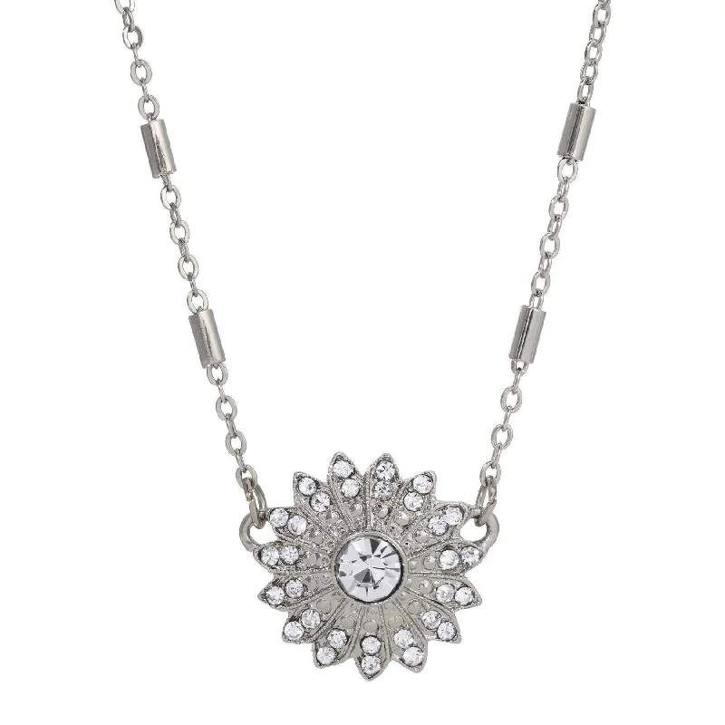 Women’s boho necklace-1928 Jewelry Cosmos Flower Crystal Pendant Necklace 16" + 3" Extension