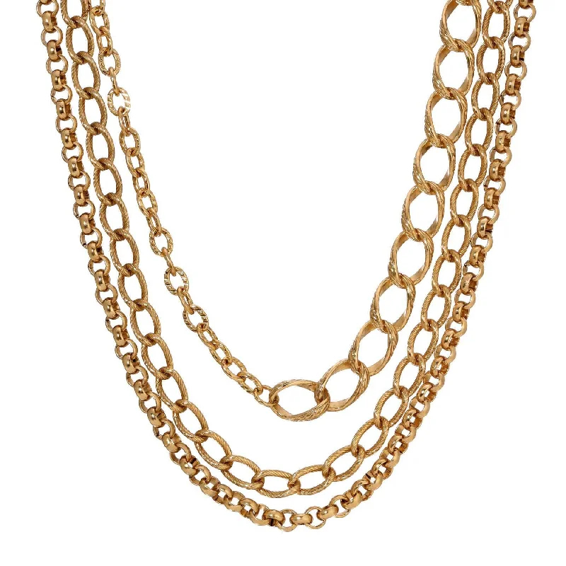 Women’s pearl necklace-1928 Jewelry Gold Polished & Textured Multi Layered Chain Necklace 32"