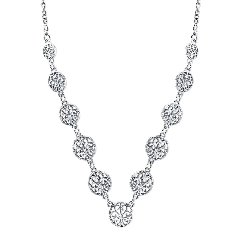 Women’s sterling silver chain necklace-2028 Jewelry Multi Round Open Lattice Necklace 16" + 3" Extender