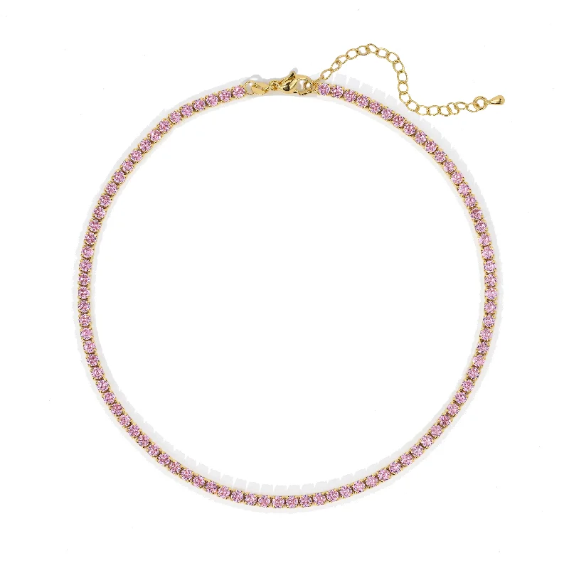 Women’s crystal charm necklace-Chloe Tennis Choker - Light Pink