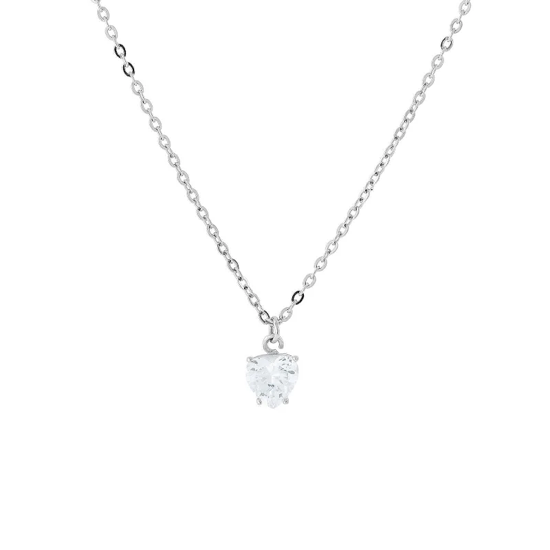 Women’s bar necklace-1928 Jewelry Cubic Zirconia Solitaire Heart Pendant Necklace 16" + 3" Extender